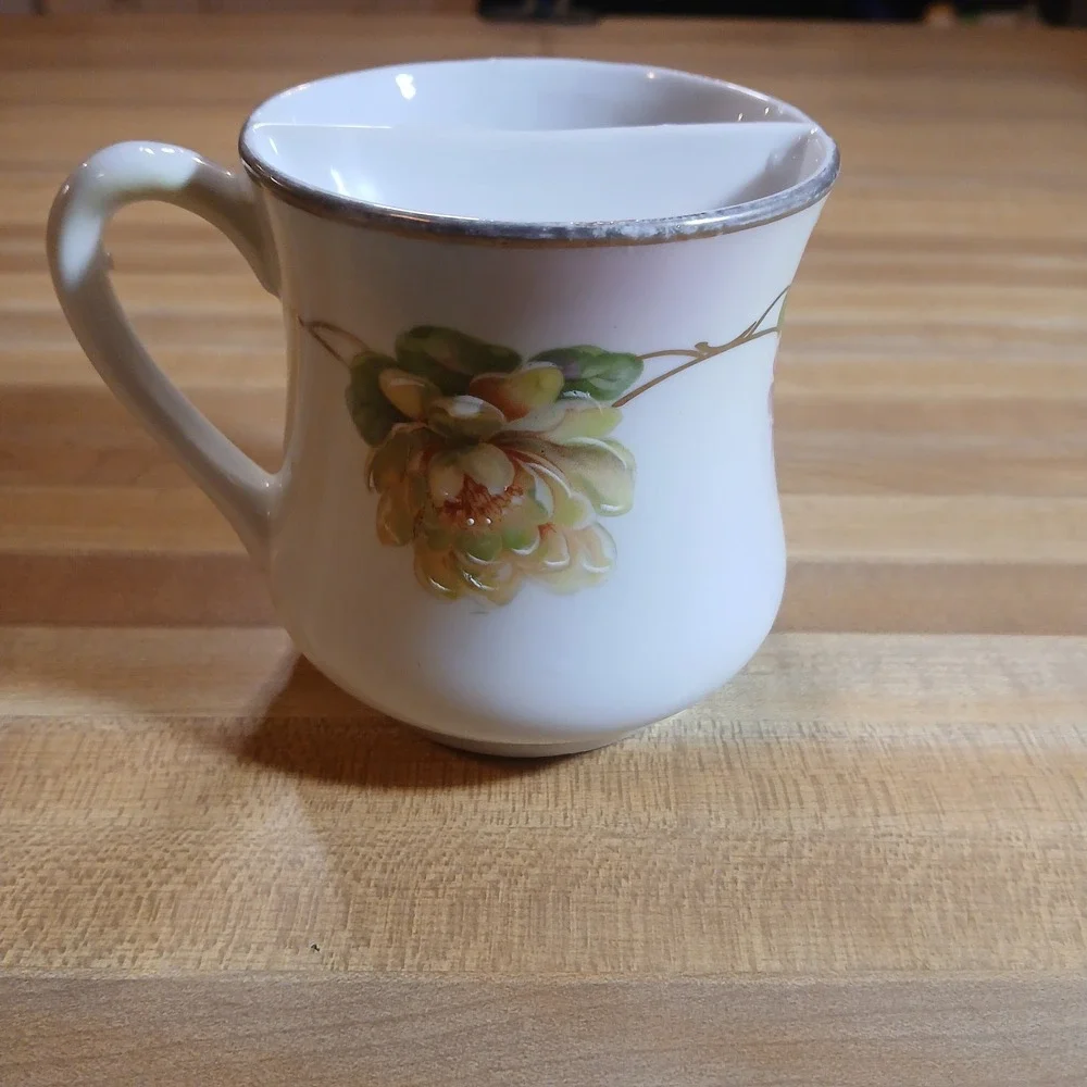 Vintage Hand Painted Pink Rose Tea Cup W/‎ Strainer - Germany